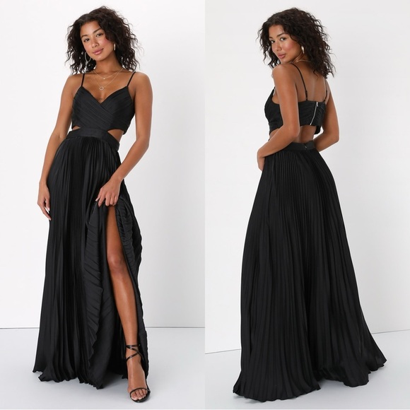 Size S‎ - NWOT Lulus Got the Glam Black Pleated Cutout Maxi Dress - Picture 1 of 10